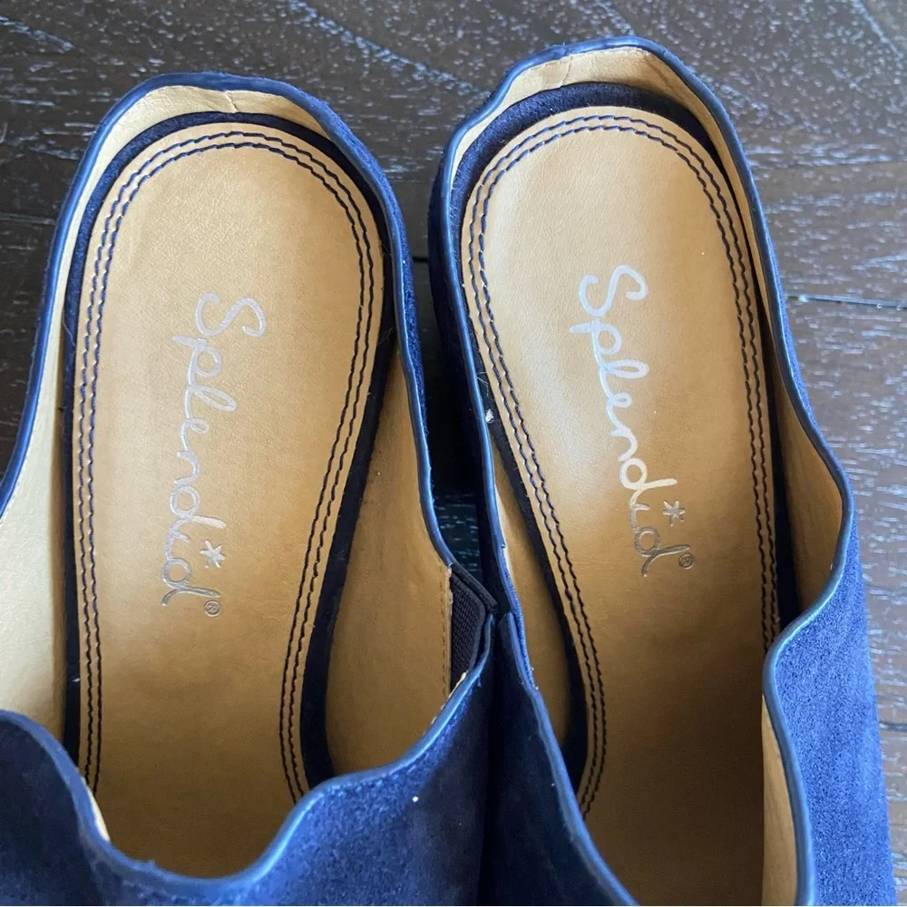 Splendid Navy‎ Blue Suede Leather Peep Toe Mules Sandals Heels Size 10